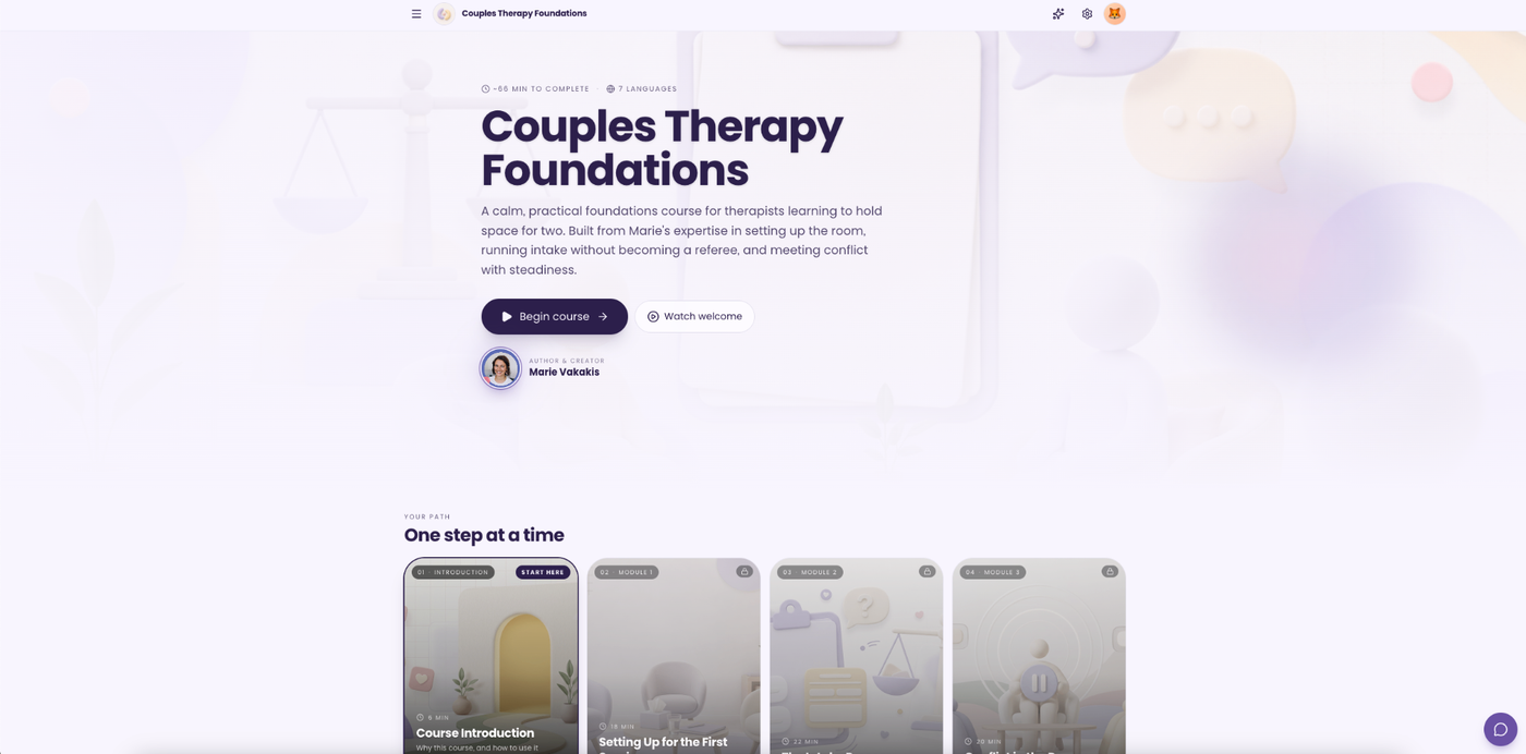 Screenshot of the Couples Therapy Foundations eLearning course.